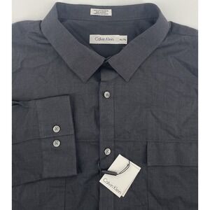 Calvin Klein Refined Dress Cotton XXL Shirt Mens Black Long Sleeve Button Up NWT